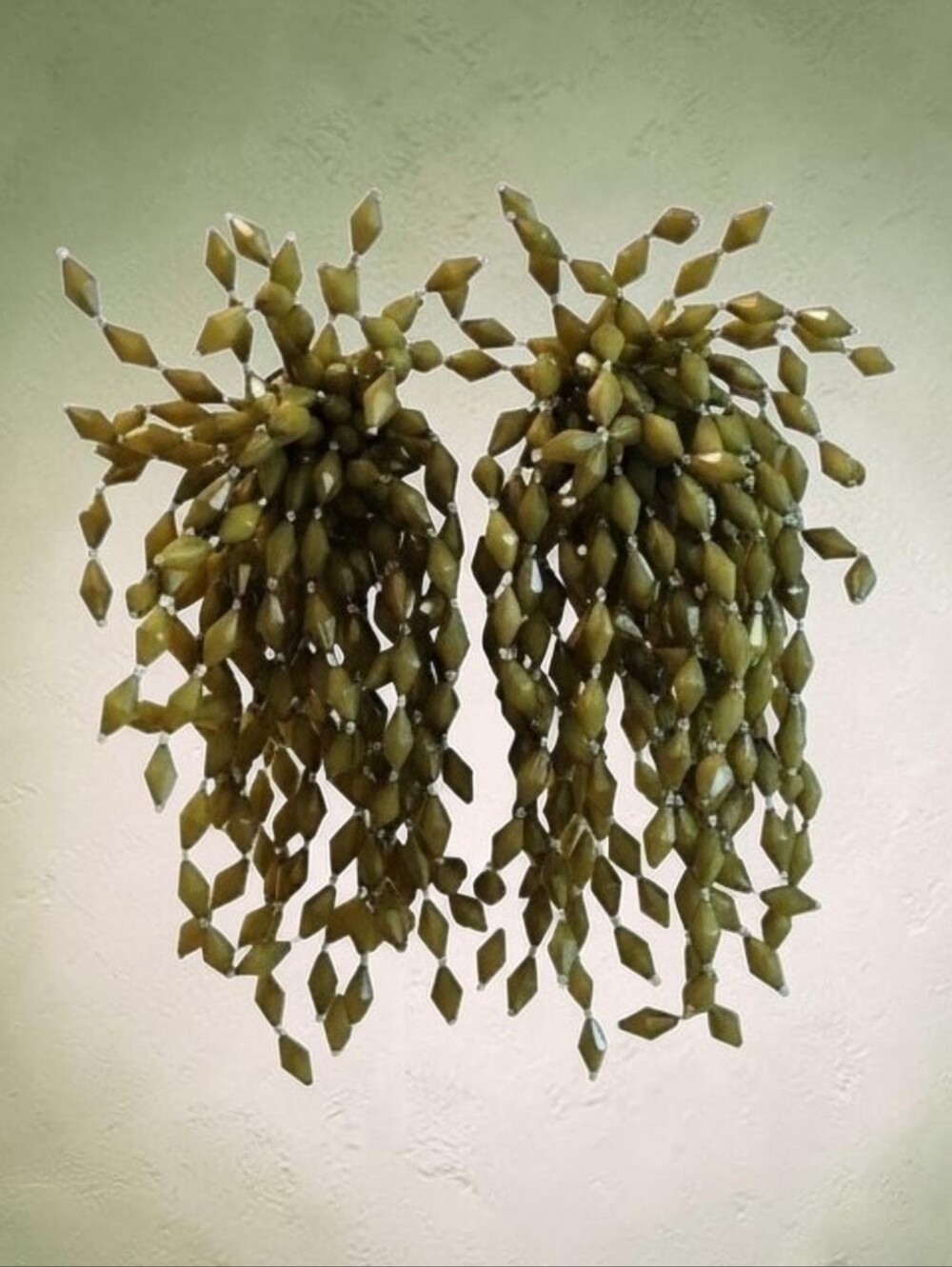Olive Green Cascade Statement Earrings - Picture 3 of 3
